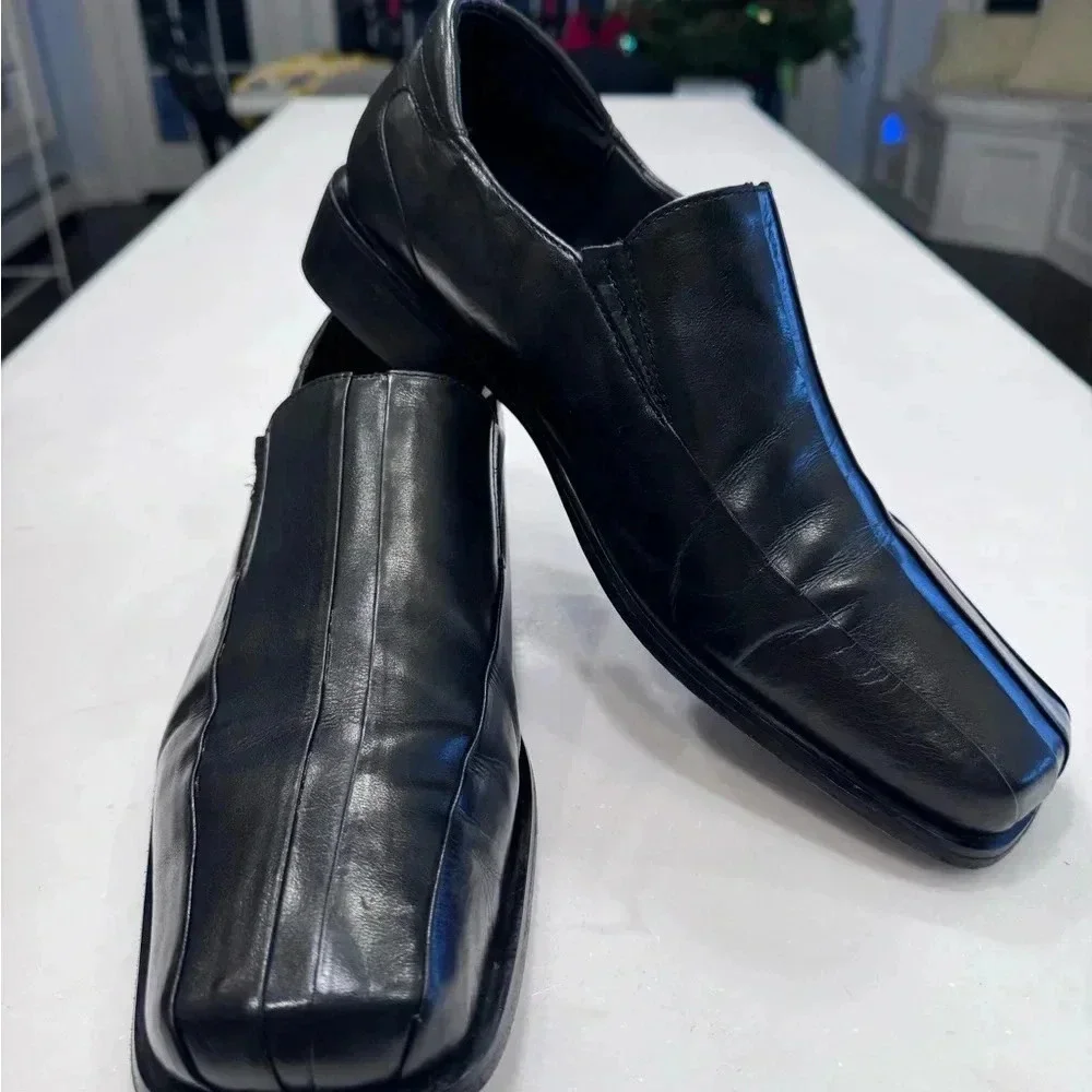 Giorgio Brutini Private Collection Black Leather Slip On Loafers 11 M ITALY